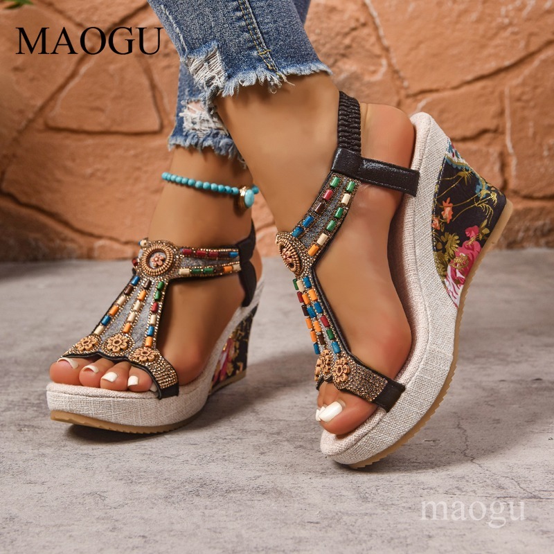 Sandales compensées bohèmes à  - Ethnic Fashion Women avis et prix
